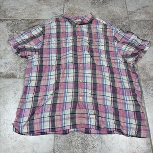 Tommy Bahama Shirt Men's Size 2XL 100% Linen Island Modern Fit Plaid Short